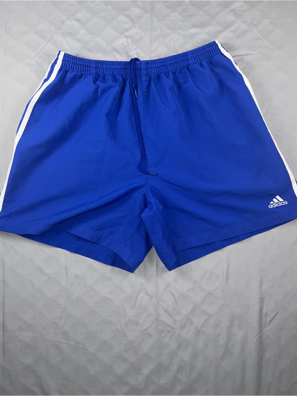 Vintage Adidas Mens XL Blue 3 Stripe Soccer Athletic Shorts Drawstring Lined